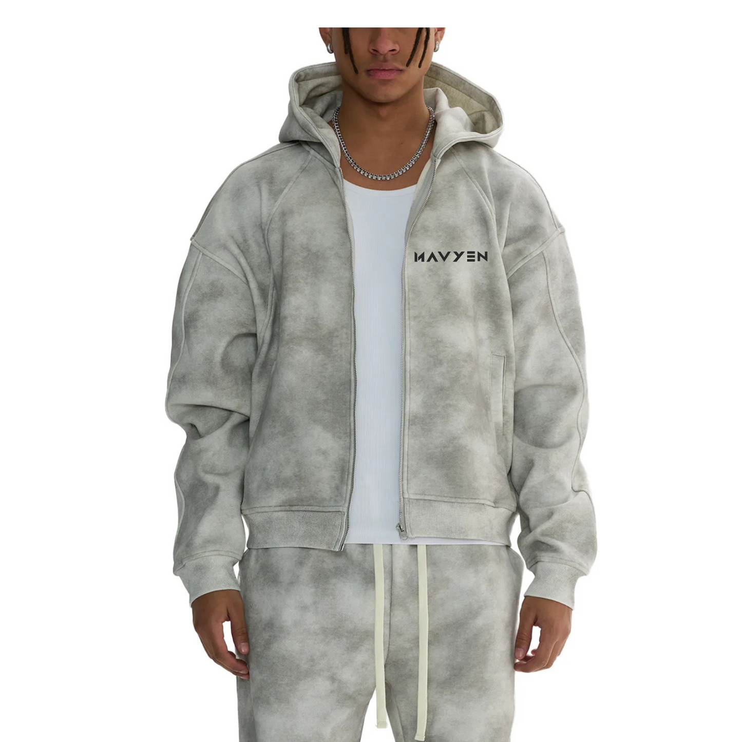 Dirty Washed Boxy Zip-up Fleece Hoodie