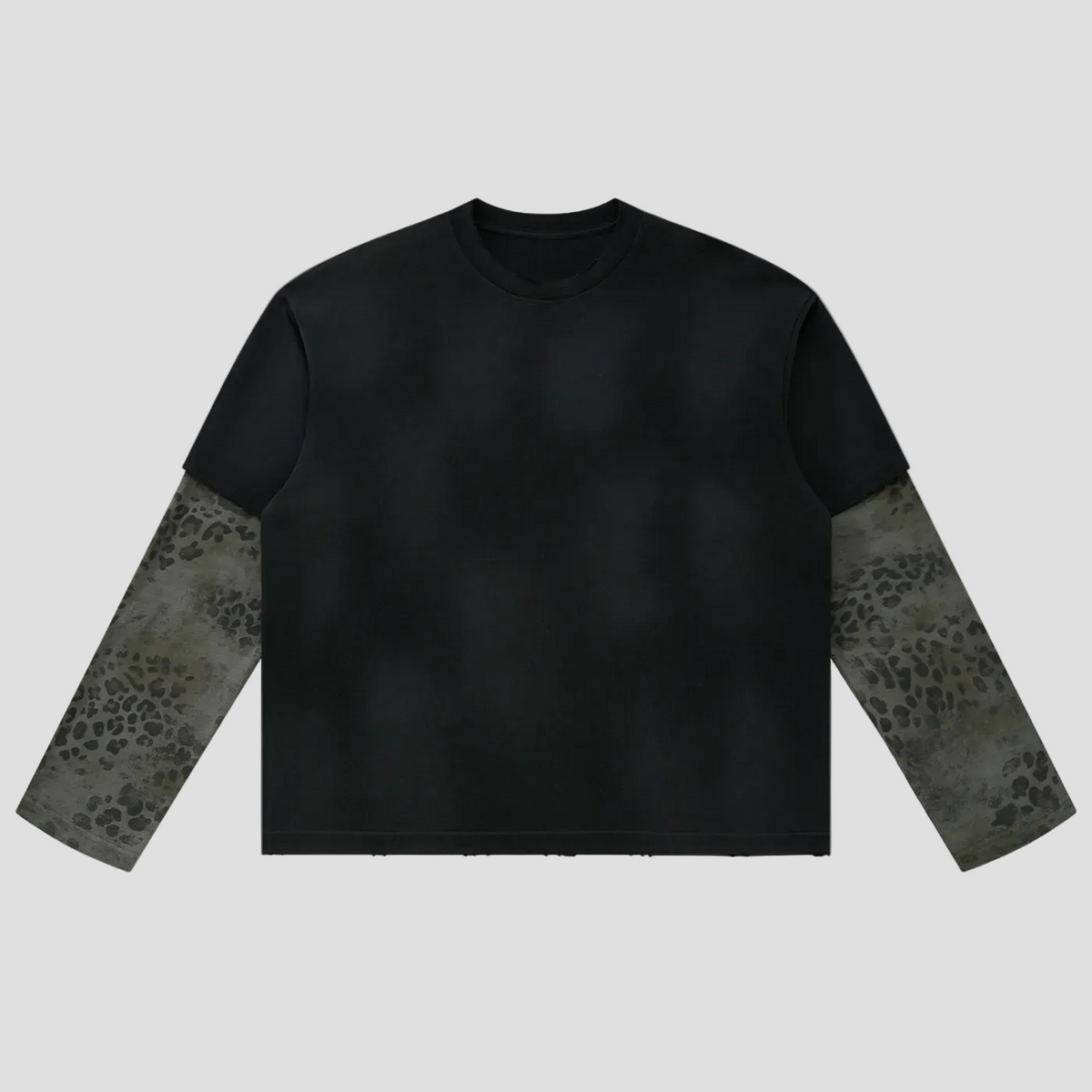 Unisex Vintage Wash Leopard Paneled Layer T-Shirt