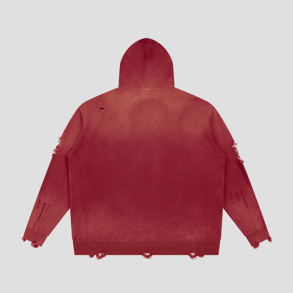 Unisex Distressed Full Zip Sweater