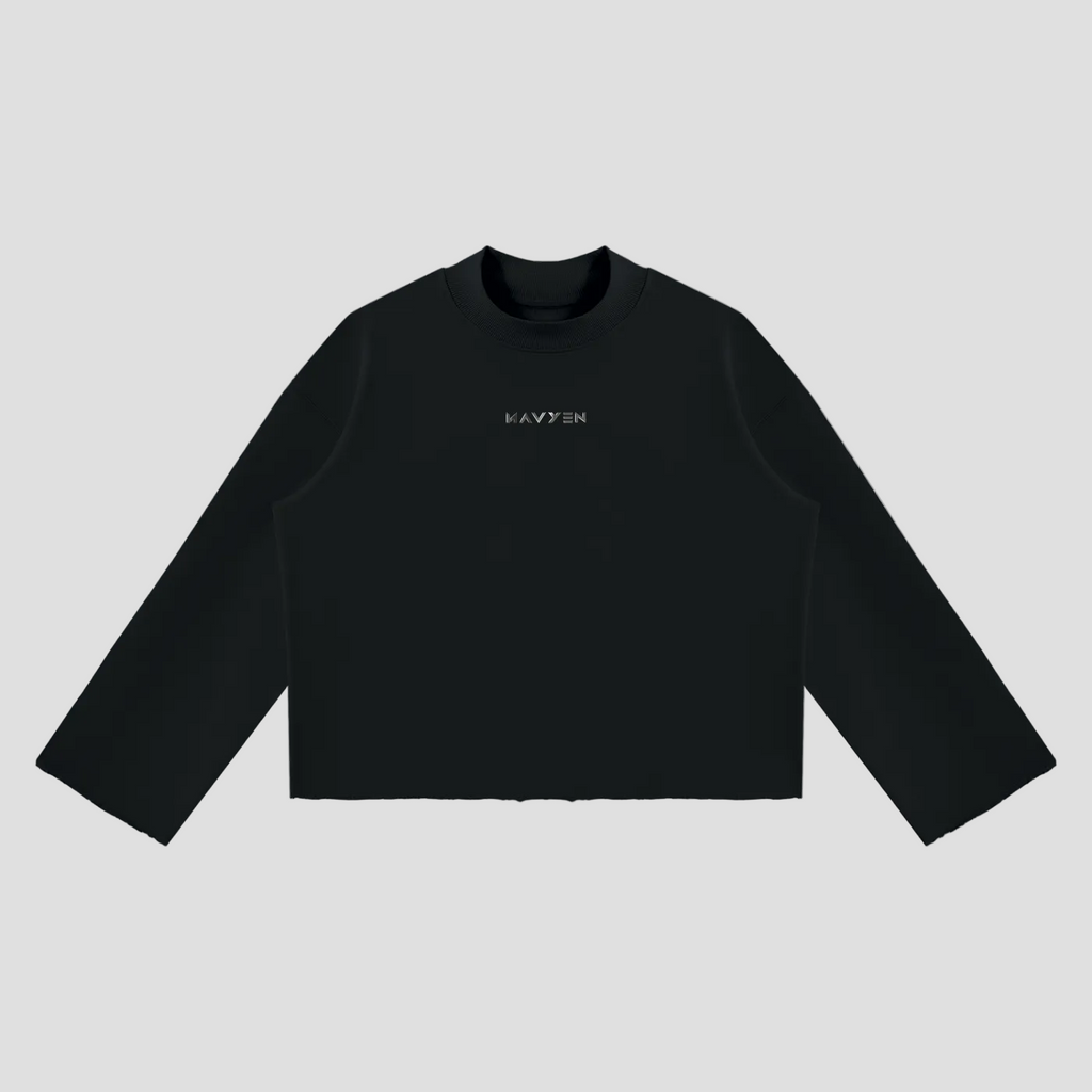 Unisex Mock Neck Raw Edge Boxy Sweatshirt