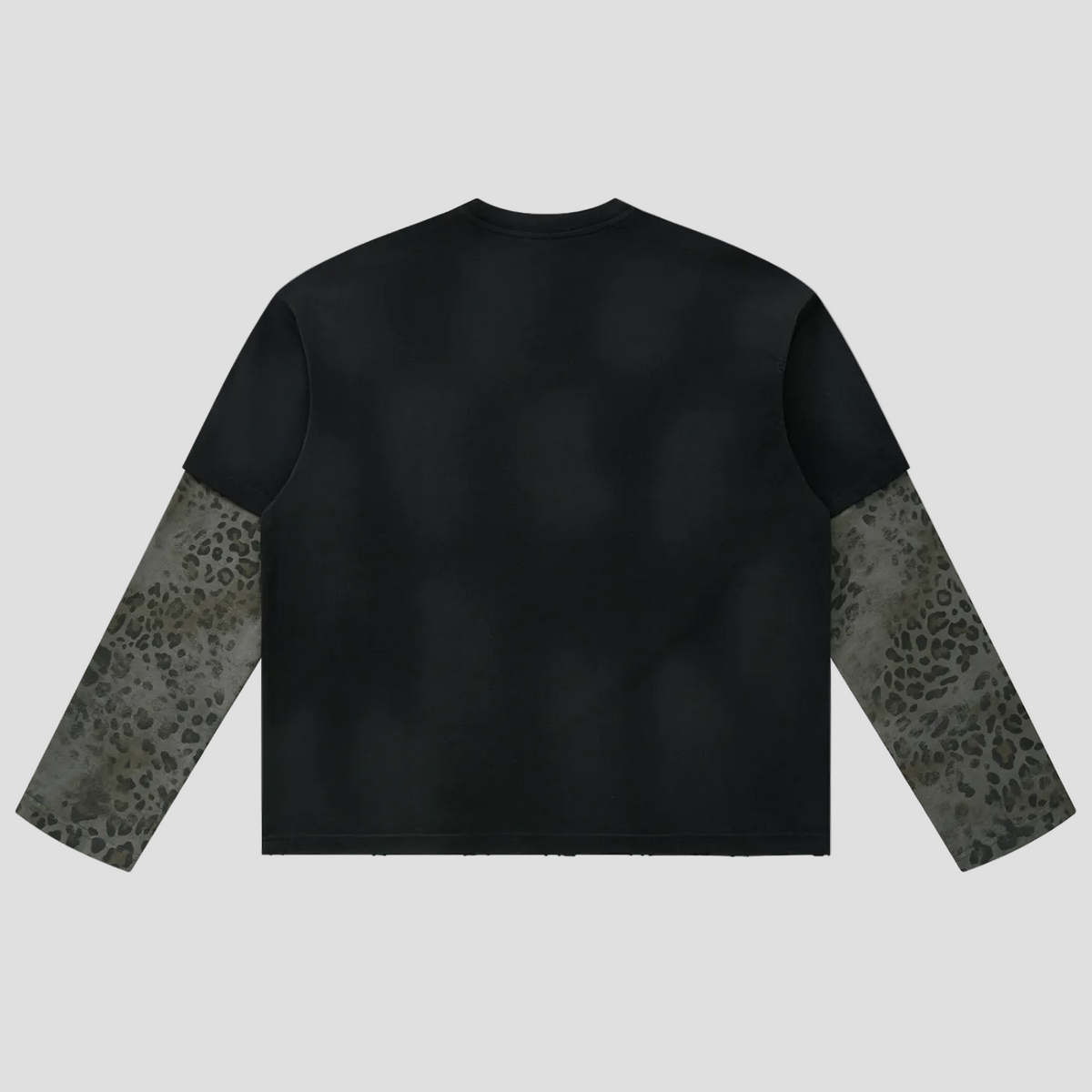 Unisex Vintage Wash Leopard Paneled Layer T-Shirt