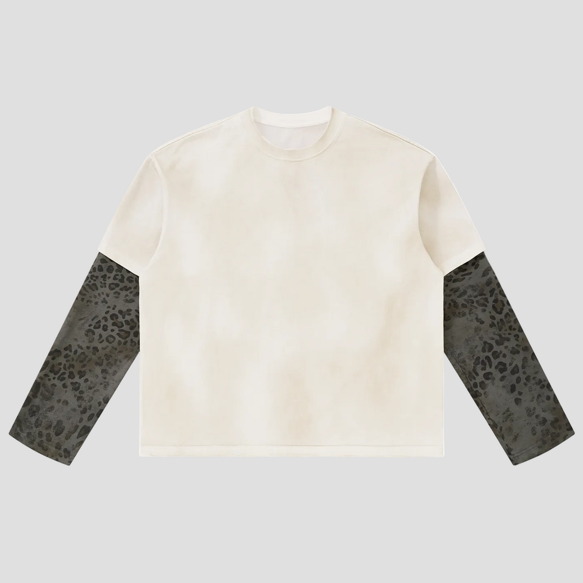 Unisex Vintage Wash Leopard Paneled Layer T-Shirt