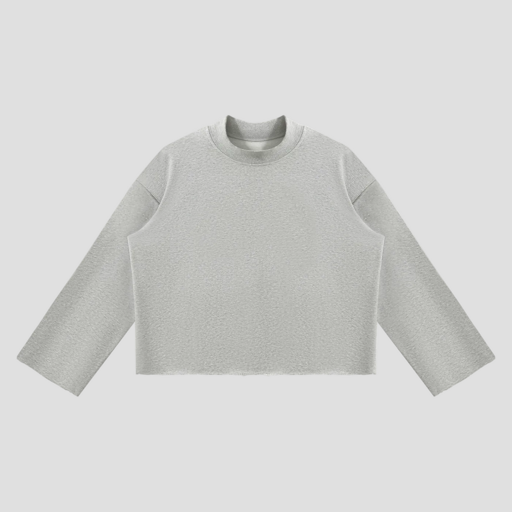 Unisex Mock Neck Raw Edge Boxy Sweatshirt