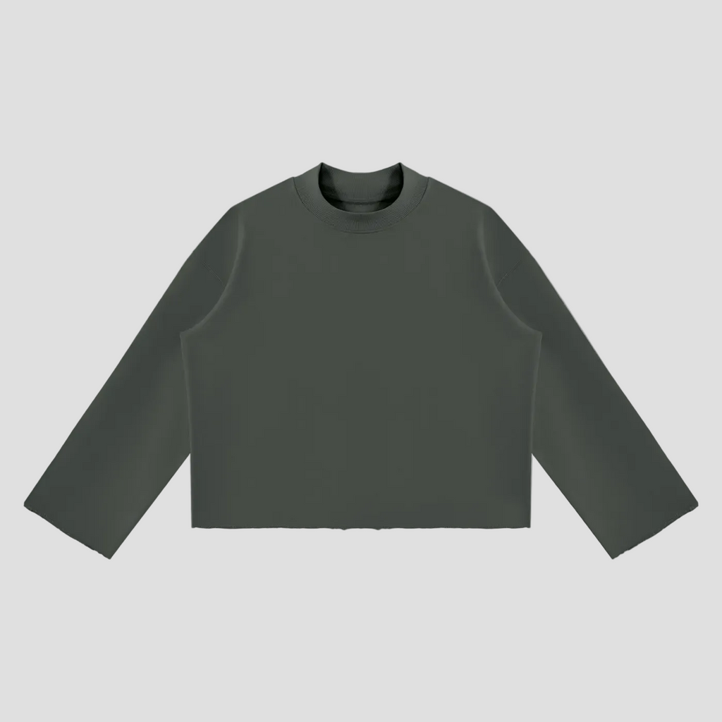 Unisex Mock Neck Raw Edge Boxy Sweatshirt