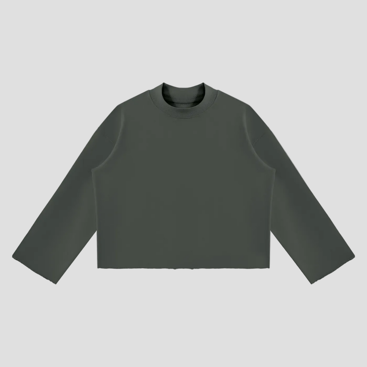 Unisex Mock Neck Raw Edge Boxy Sweatshirt