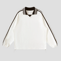 Contrast Striped Lapel Collar Sweatshirt