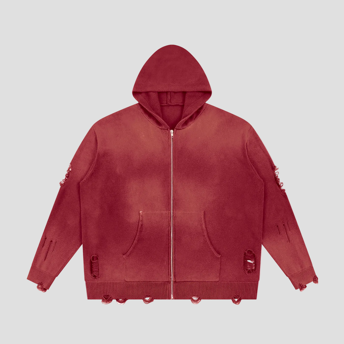 Unisex Distressed Full Zip Sweater