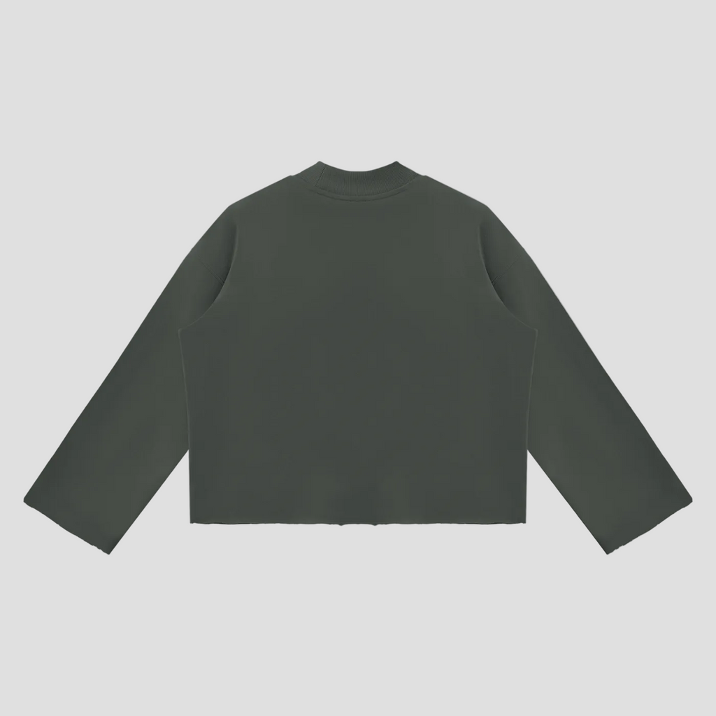 Unisex Mock Neck Raw Edge Boxy Sweatshirt