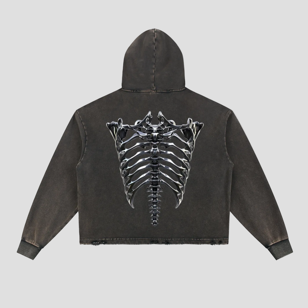 Vintage Washed Frayed-Hem Hoodie