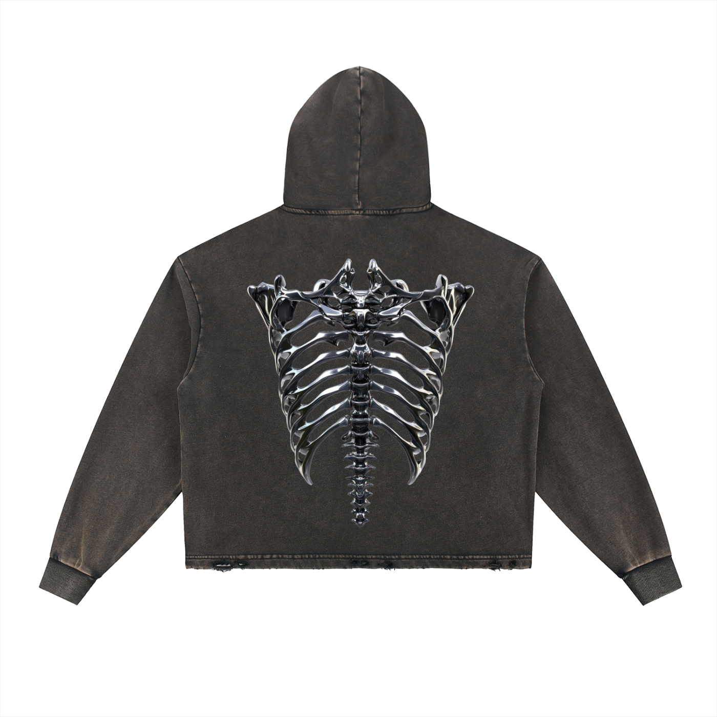 Vintage Washed Frayed-Hem Hoodie