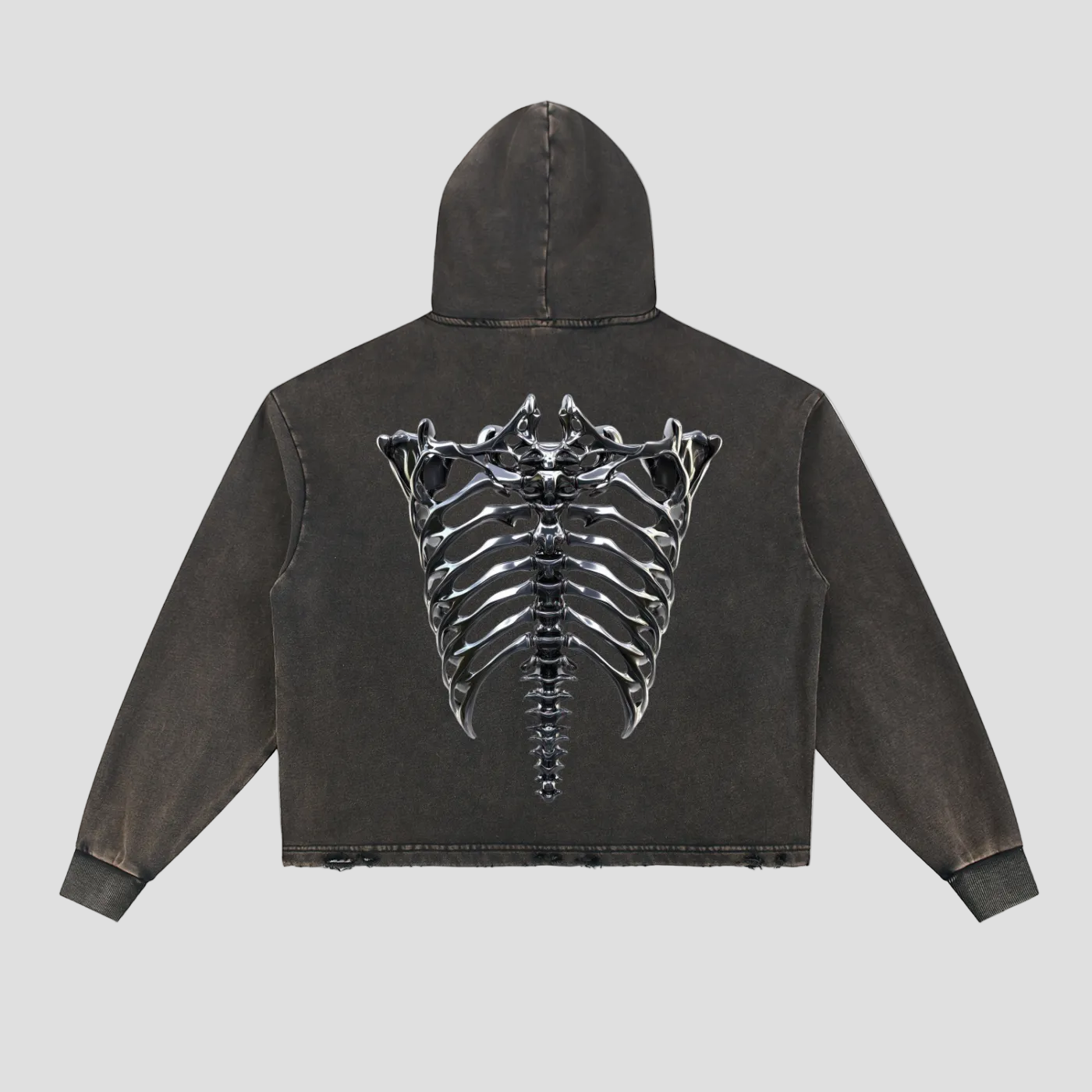 Vintage Washed Frayed-Hem Hoodie