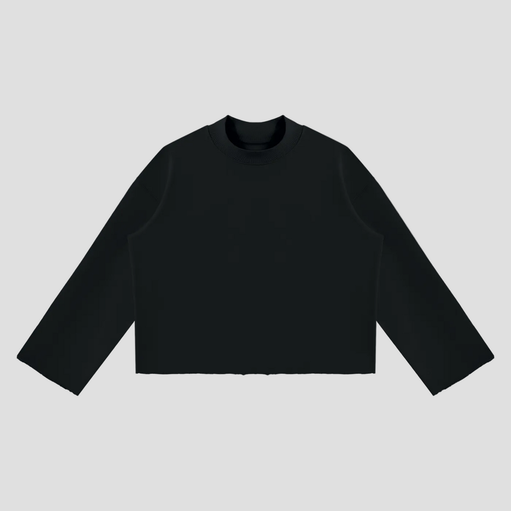 Unisex Mock Neck Raw Edge Boxy Sweatshirt