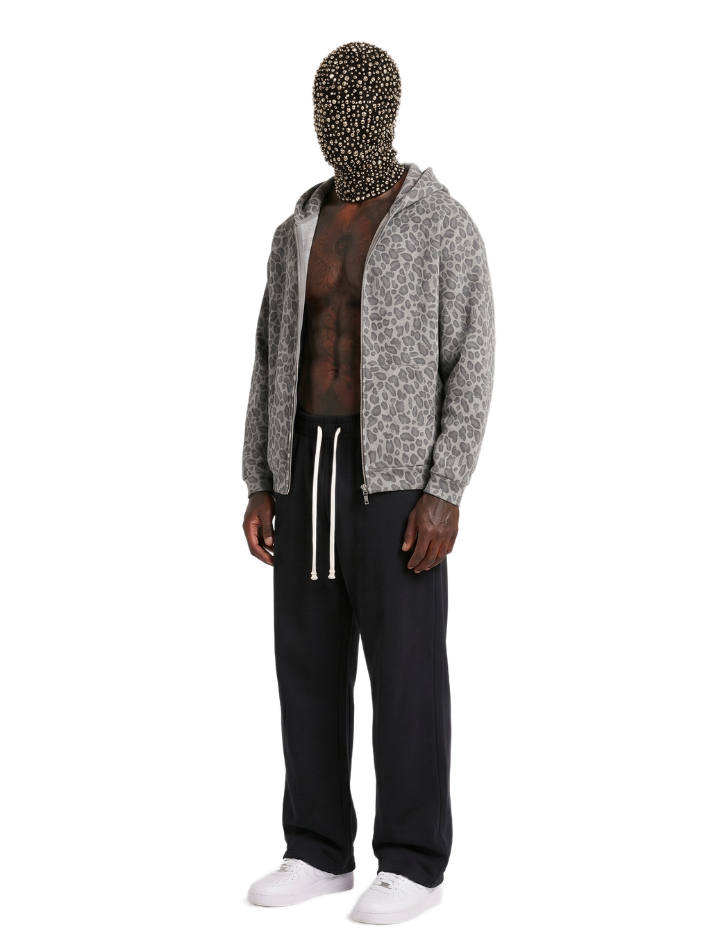 Unisex Leopard Print Waffle Full Zip Hoodie