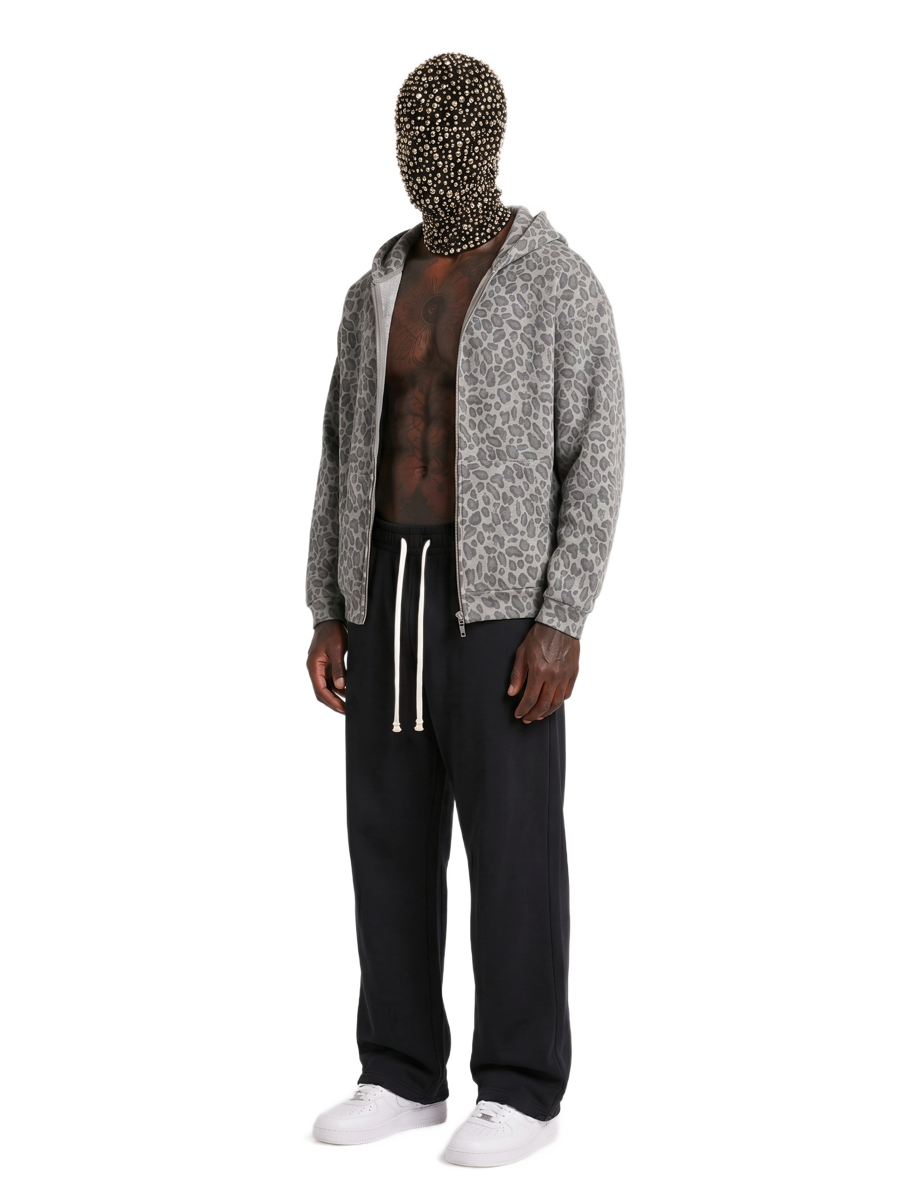 Unisex Leopard Print Waffle Full Zip Hoodie