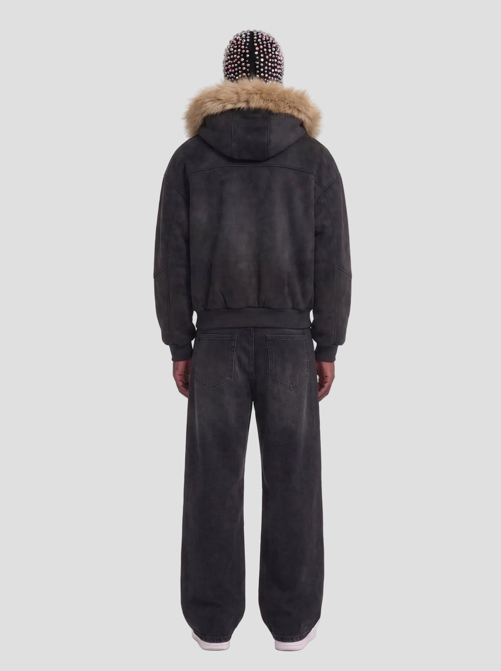 Sun Fade Boxy Detachable Fur Hoodie