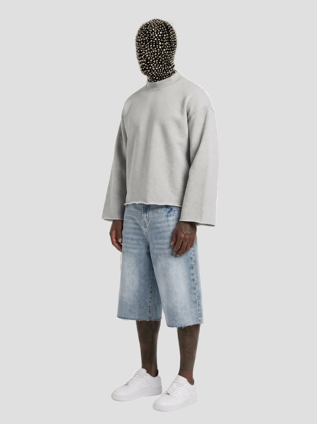 Unisex Mock Neck Raw Edge Boxy Sweatshirt