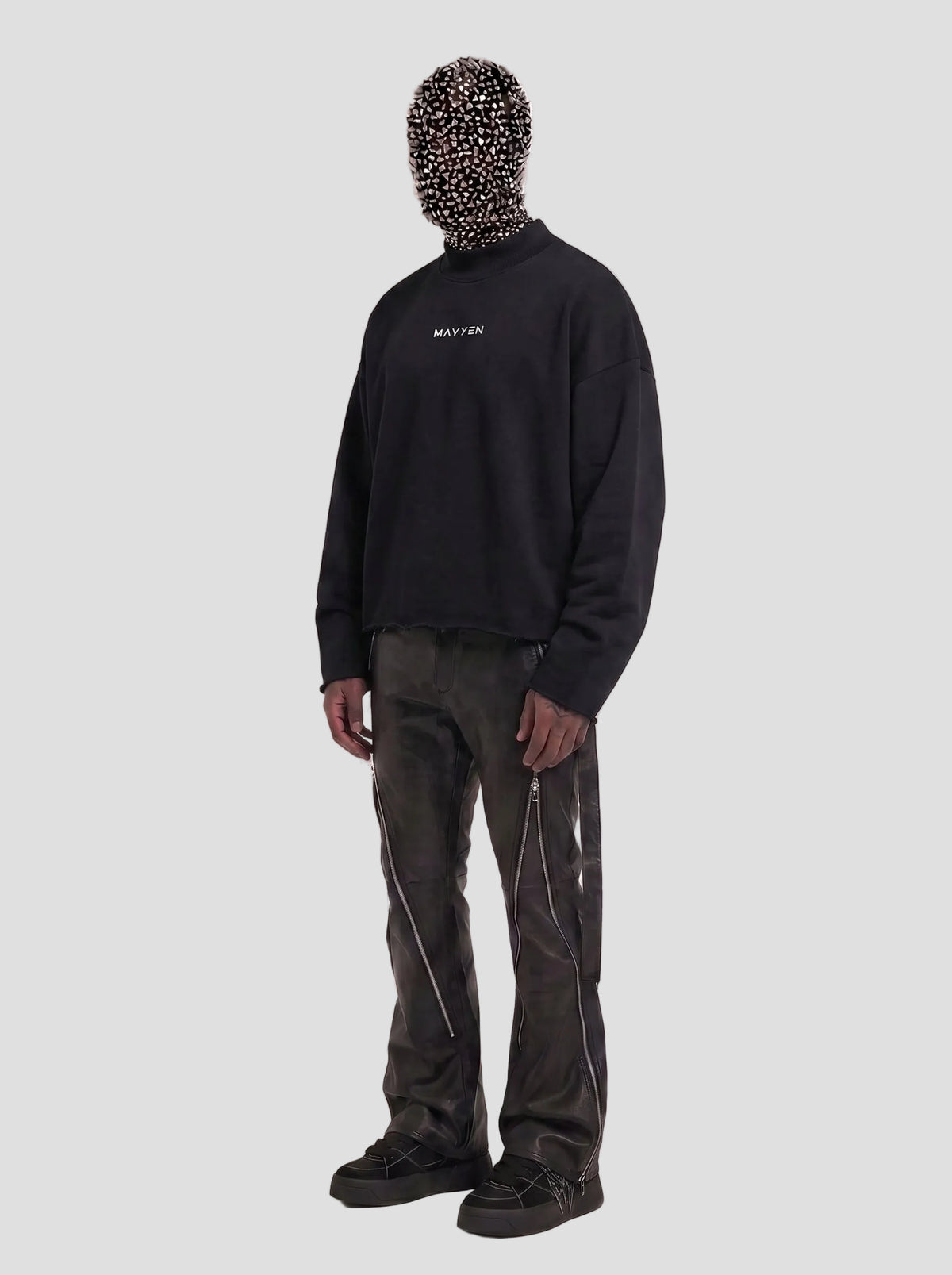 Unisex Mock Neck Raw Edge Boxy Sweatshirt