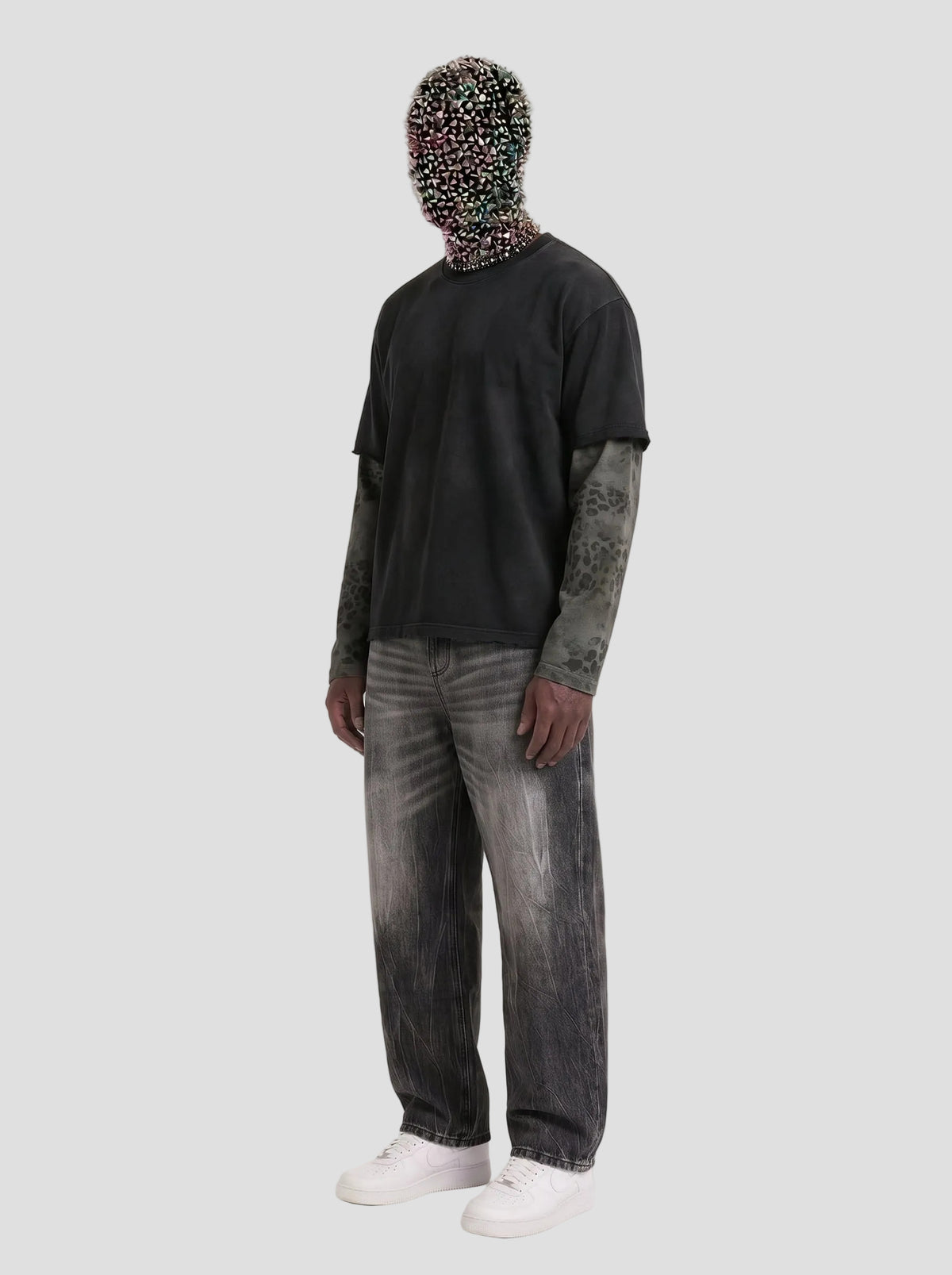 Unisex Vintage Wash Leopard Paneled Layer T-Shirt