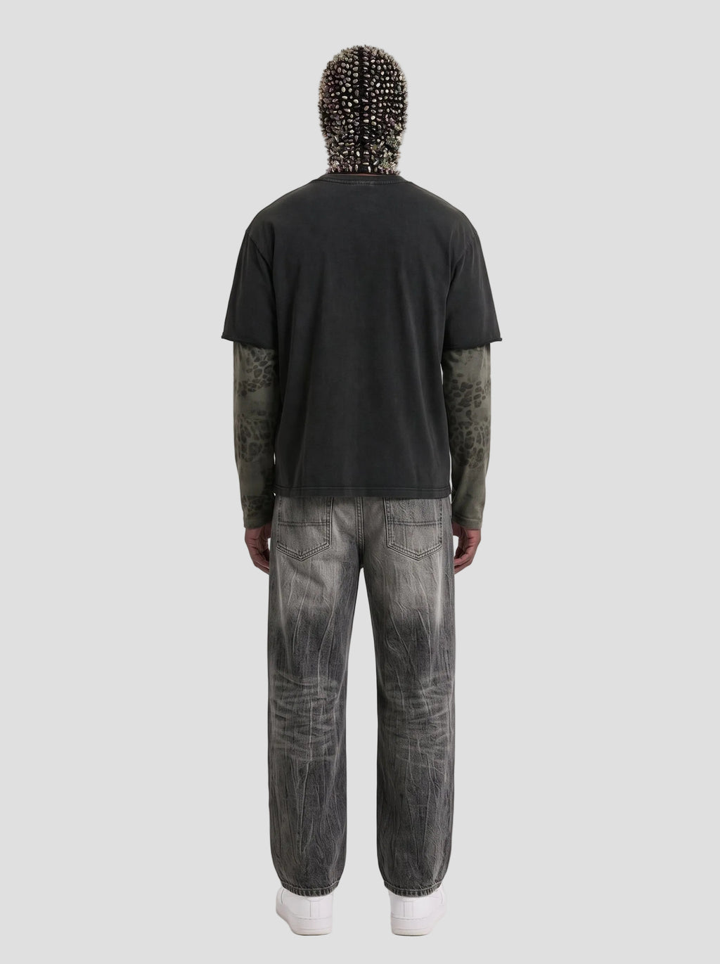Unisex Vintage Wash Leopard Paneled Layer T-Shirt