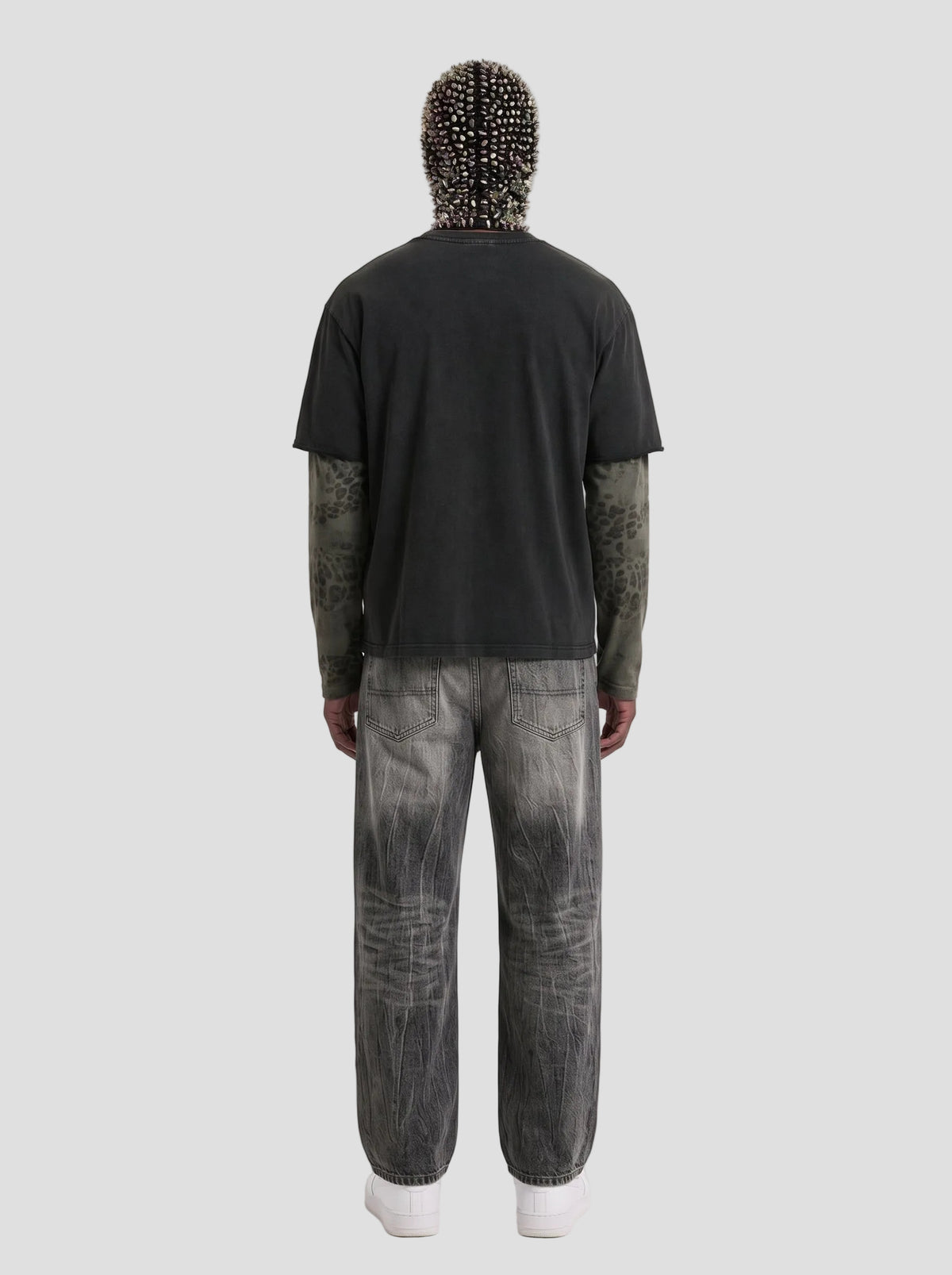 Unisex Vintage Wash Leopard Paneled Layer T-Shirt