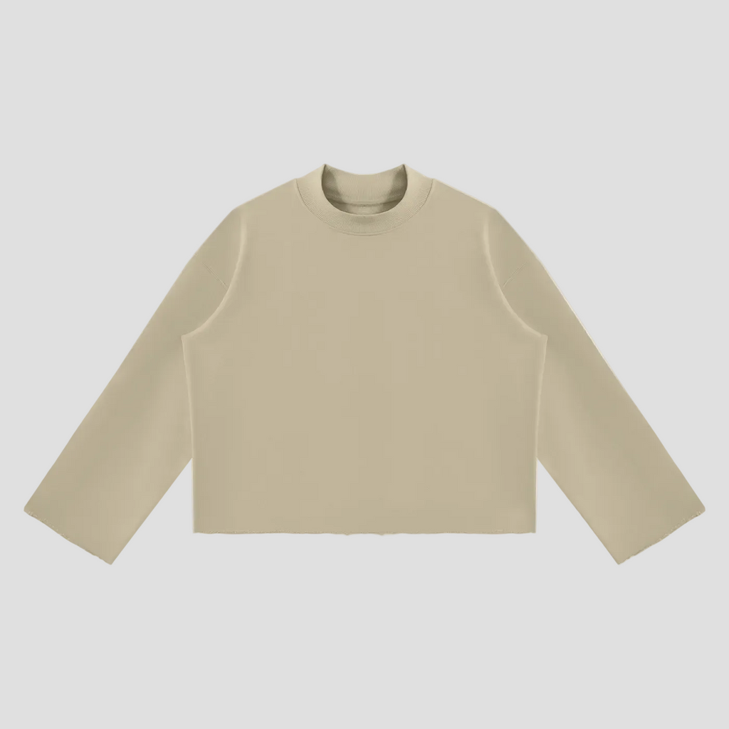 Unisex Mock Neck Raw Edge Boxy Sweatshirt
