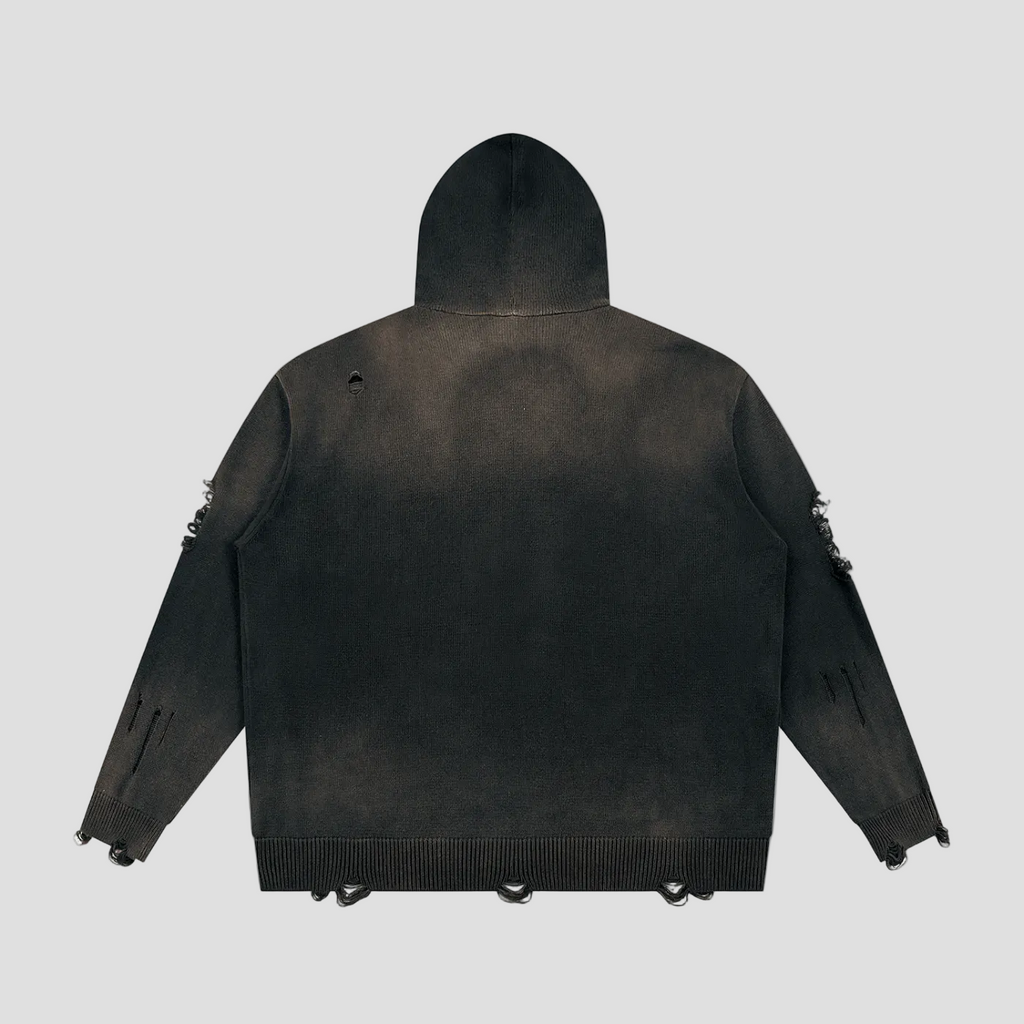 Unisex Distressed Full Zip Sweater