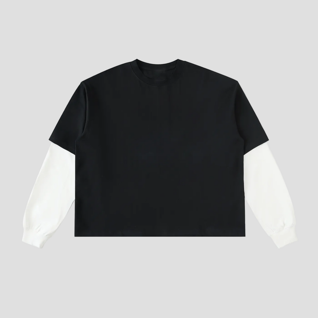 Layered Contrast Sleeve Cotton T-Shirt