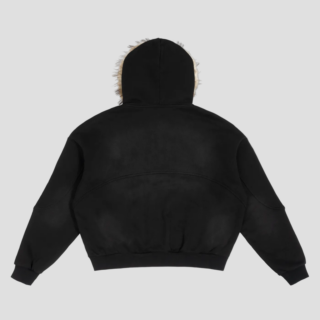 Sun Fade Boxy Detachable Fur Hoodie
