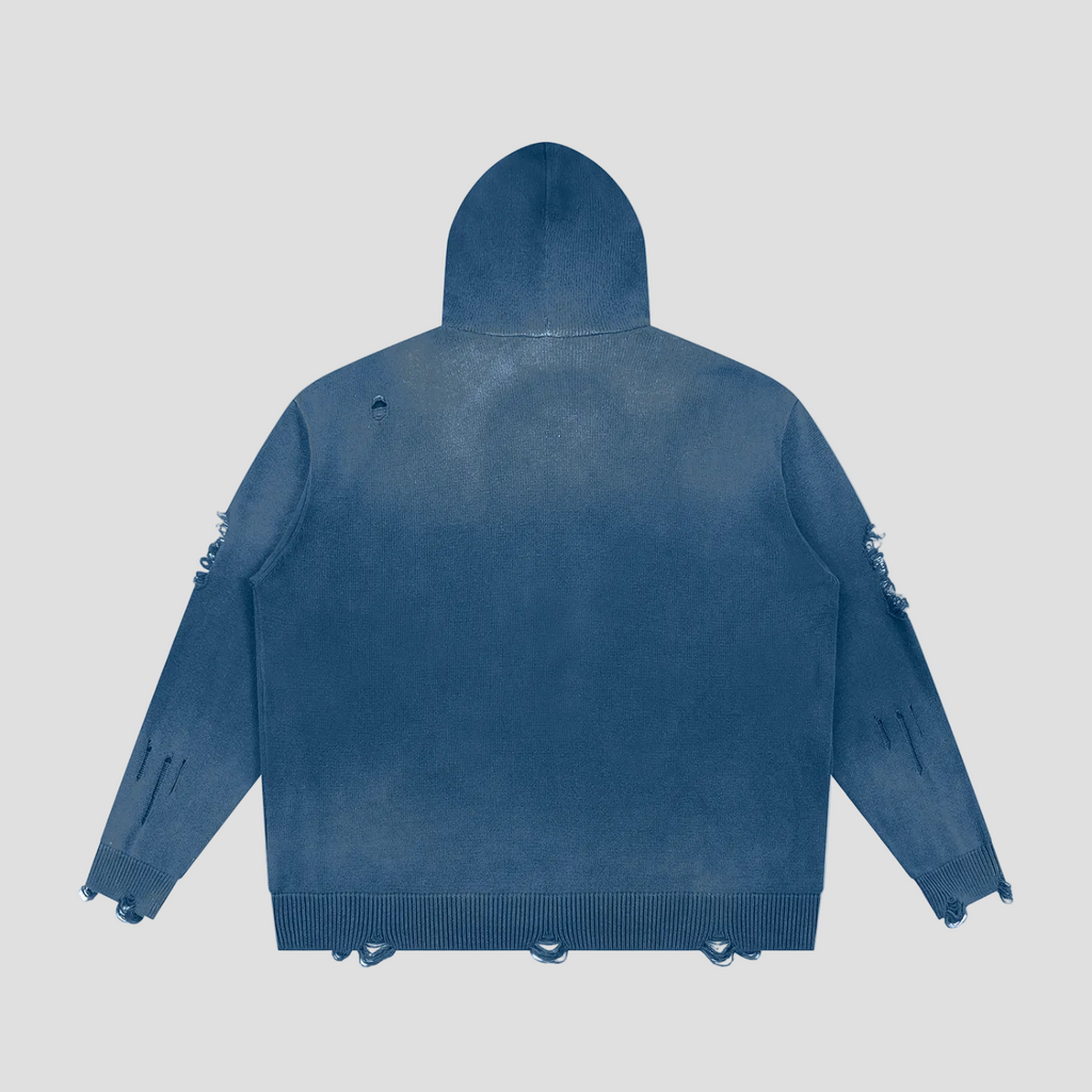 Unisex Distressed Full Zip Sweater